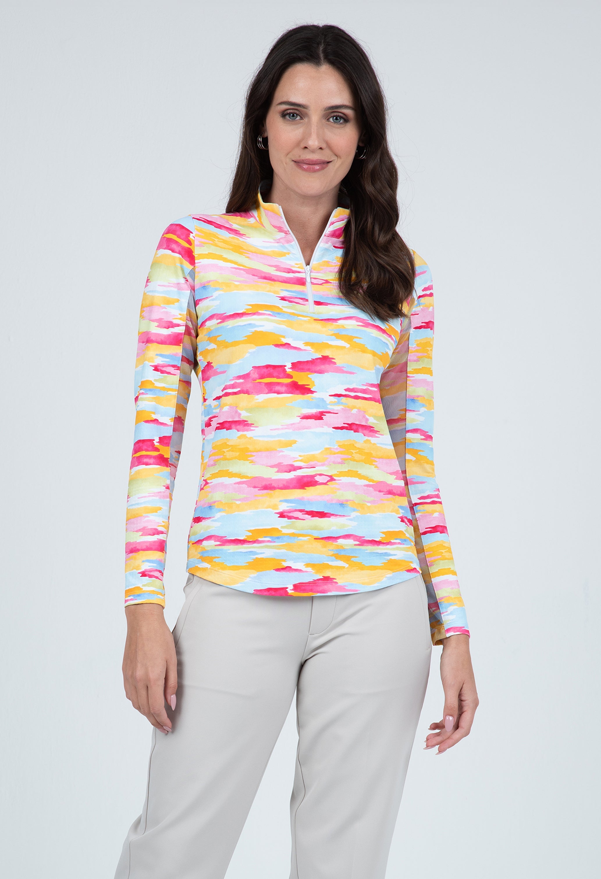 Jessie Print Long Sleeve Mock Neck Top – 10867