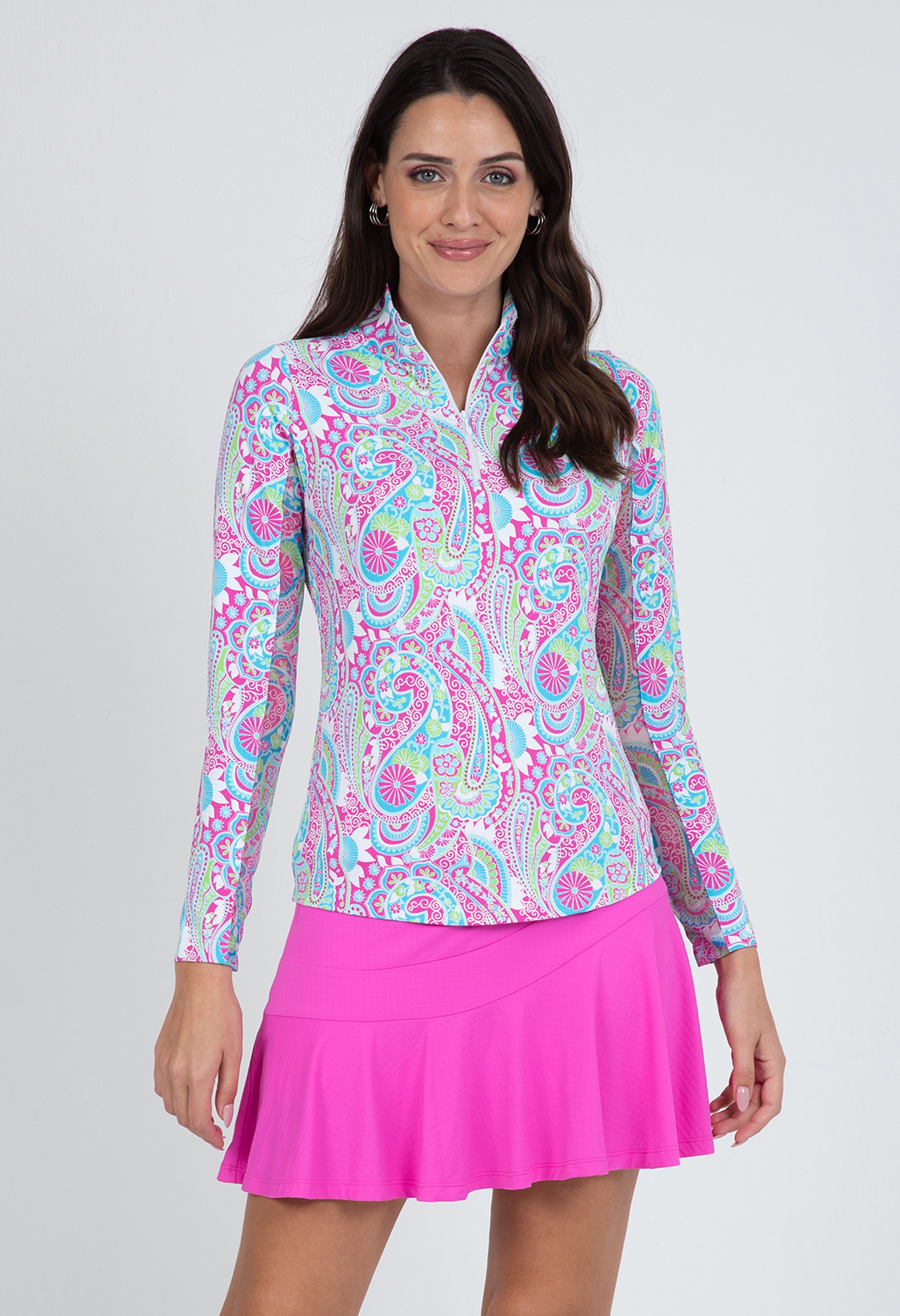 Gloria Print Long Sleeve Mock Neck Top – 10869
