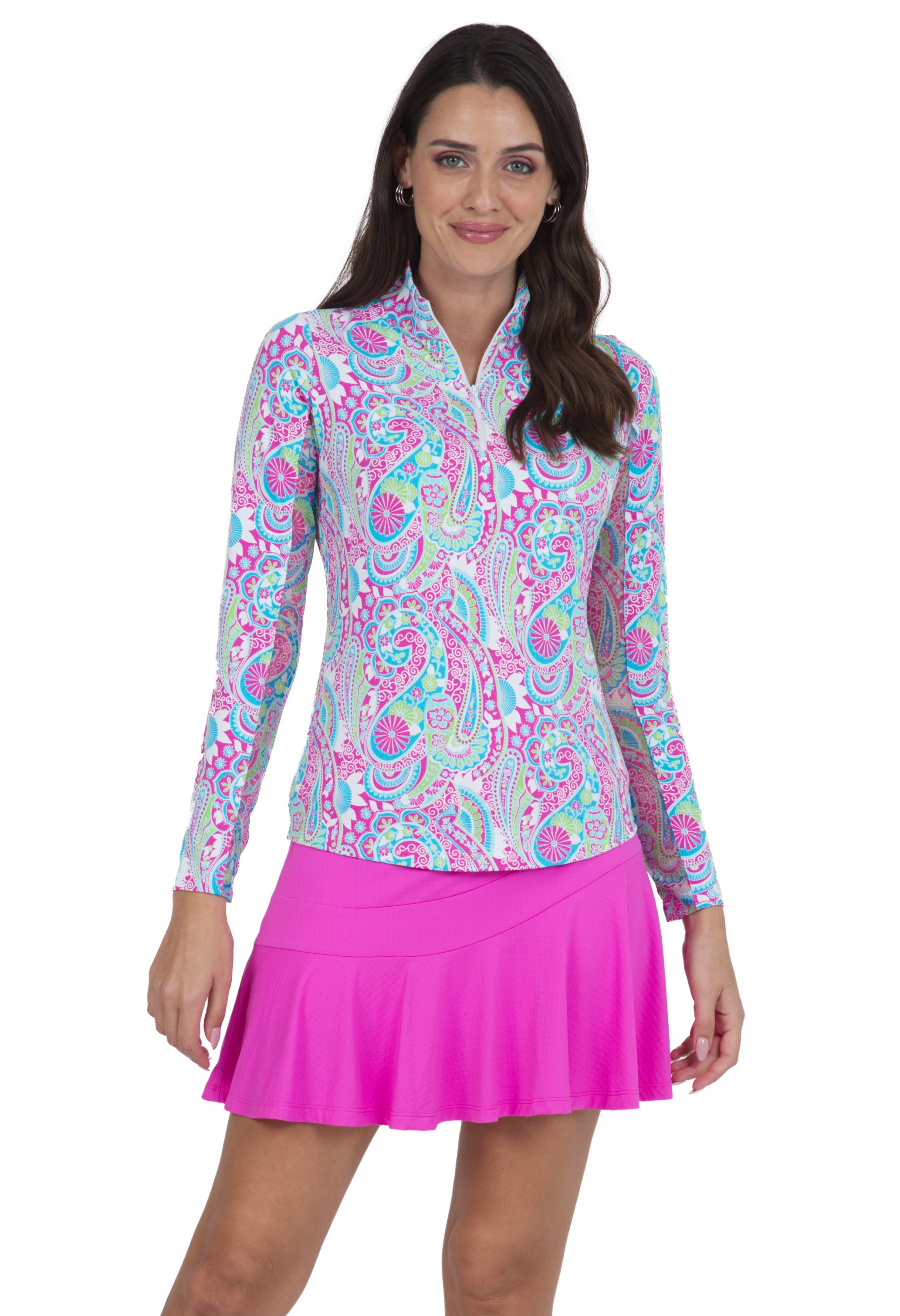 Gloria Print Long Sleeve Mock Neck Top – 10869