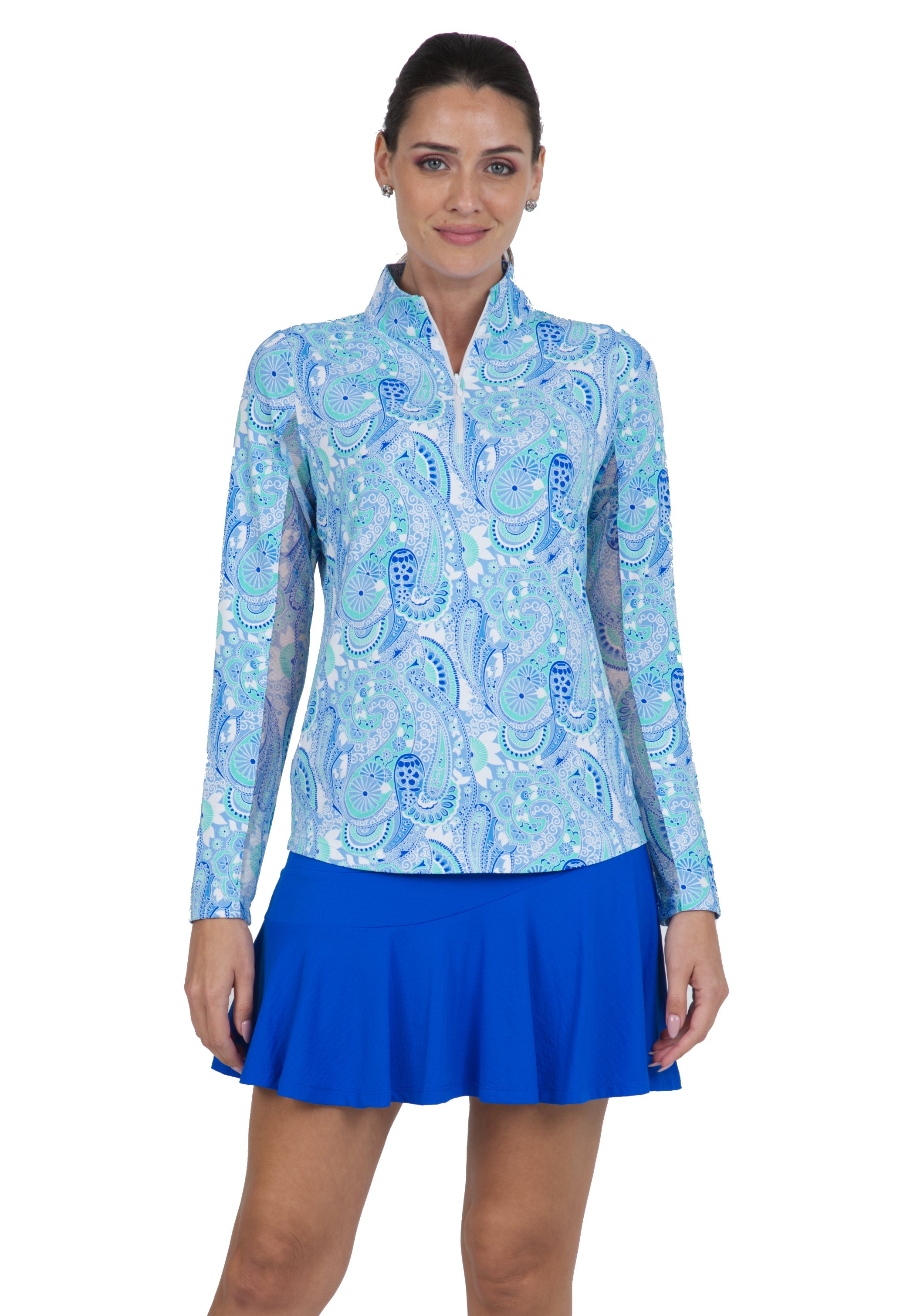 Gloria Print Long Sleeve Mock Neck Top – 10869