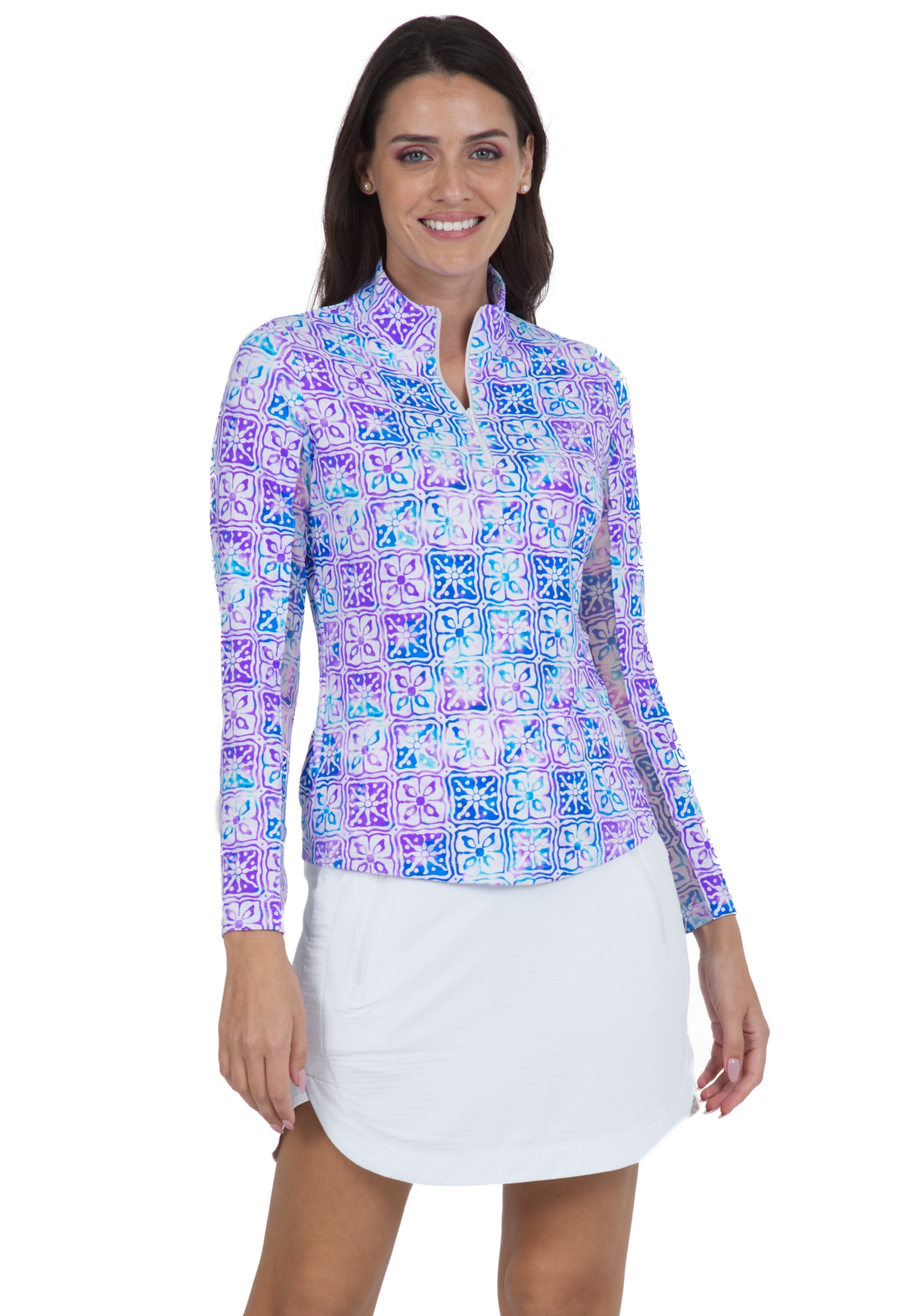 Kathy Print Long Sleeve Mock Neck Top – 10871