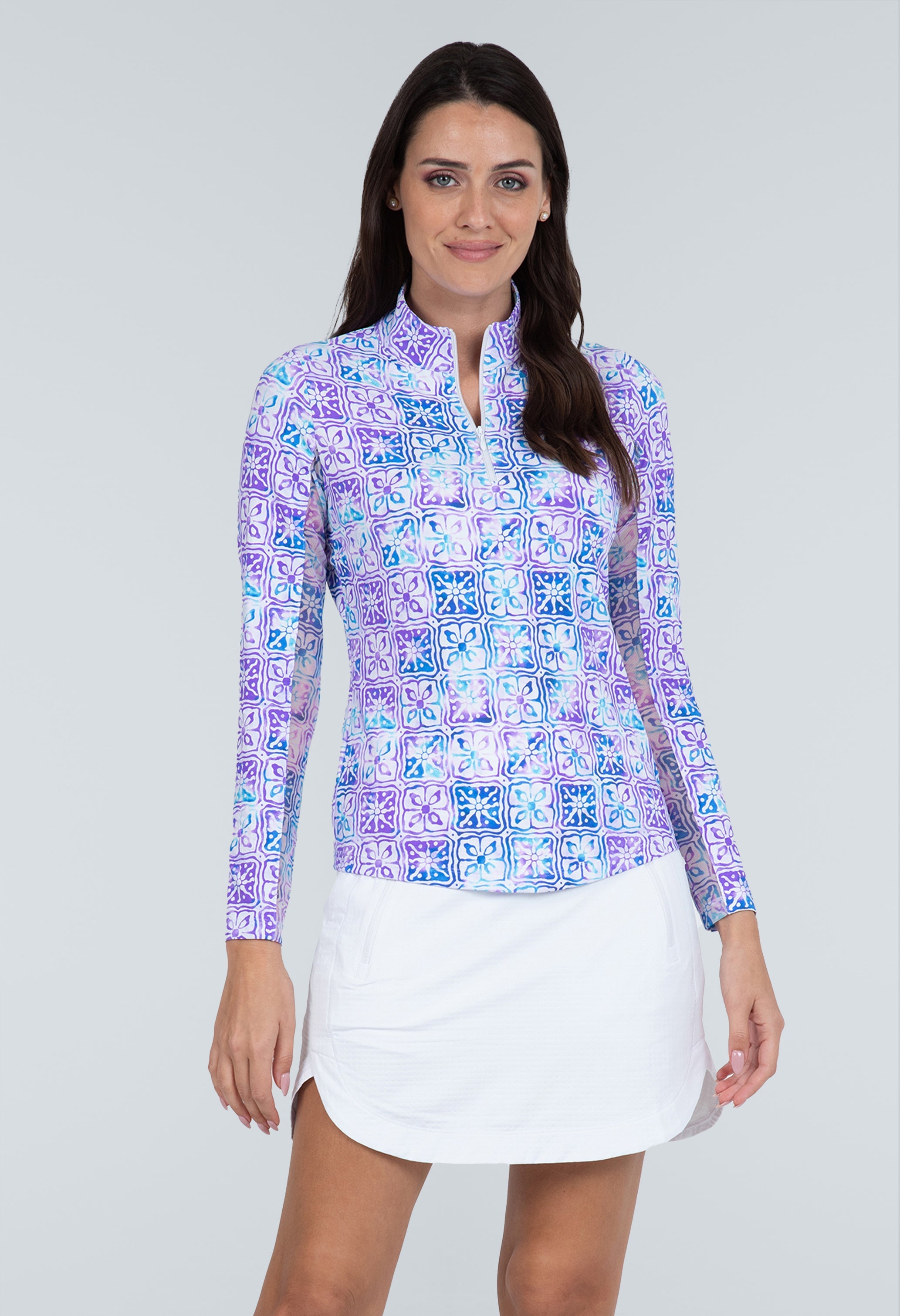 Kathy Print Long Sleeve Mock Neck Top – 10871