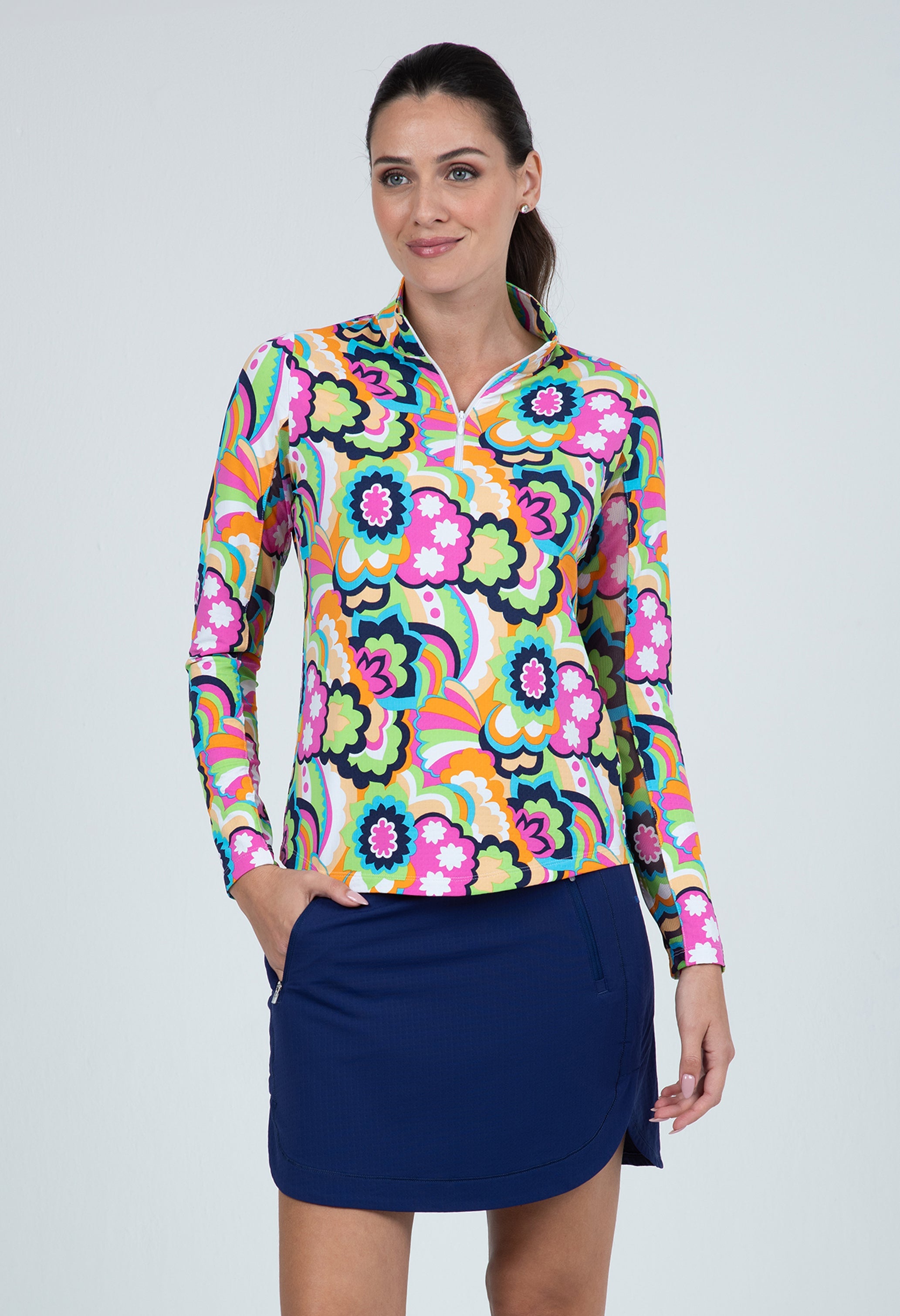 Yolanda Print Long Sleeve Mock Neck Top – 10873
