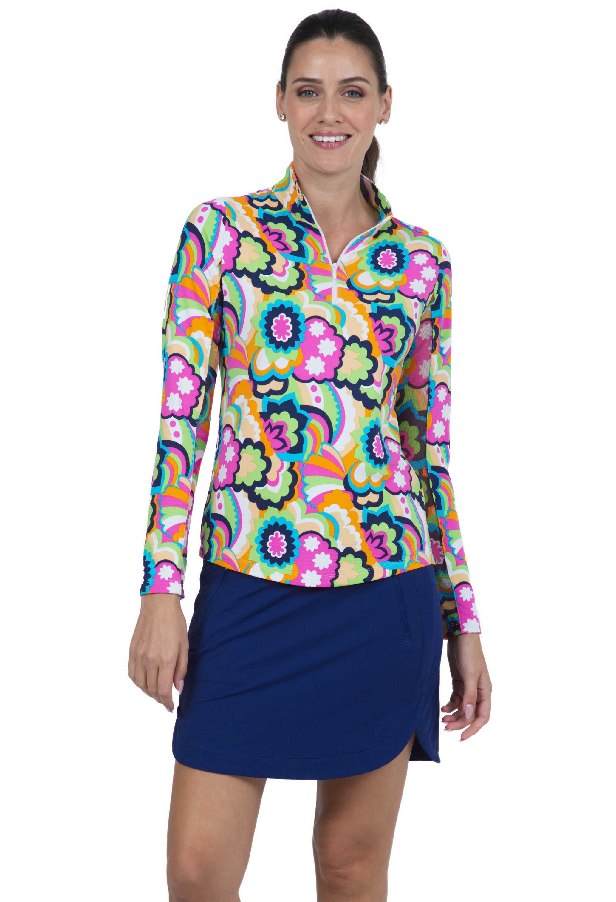 Yolanda Print Long Sleeve Mock Neck Top – 10873