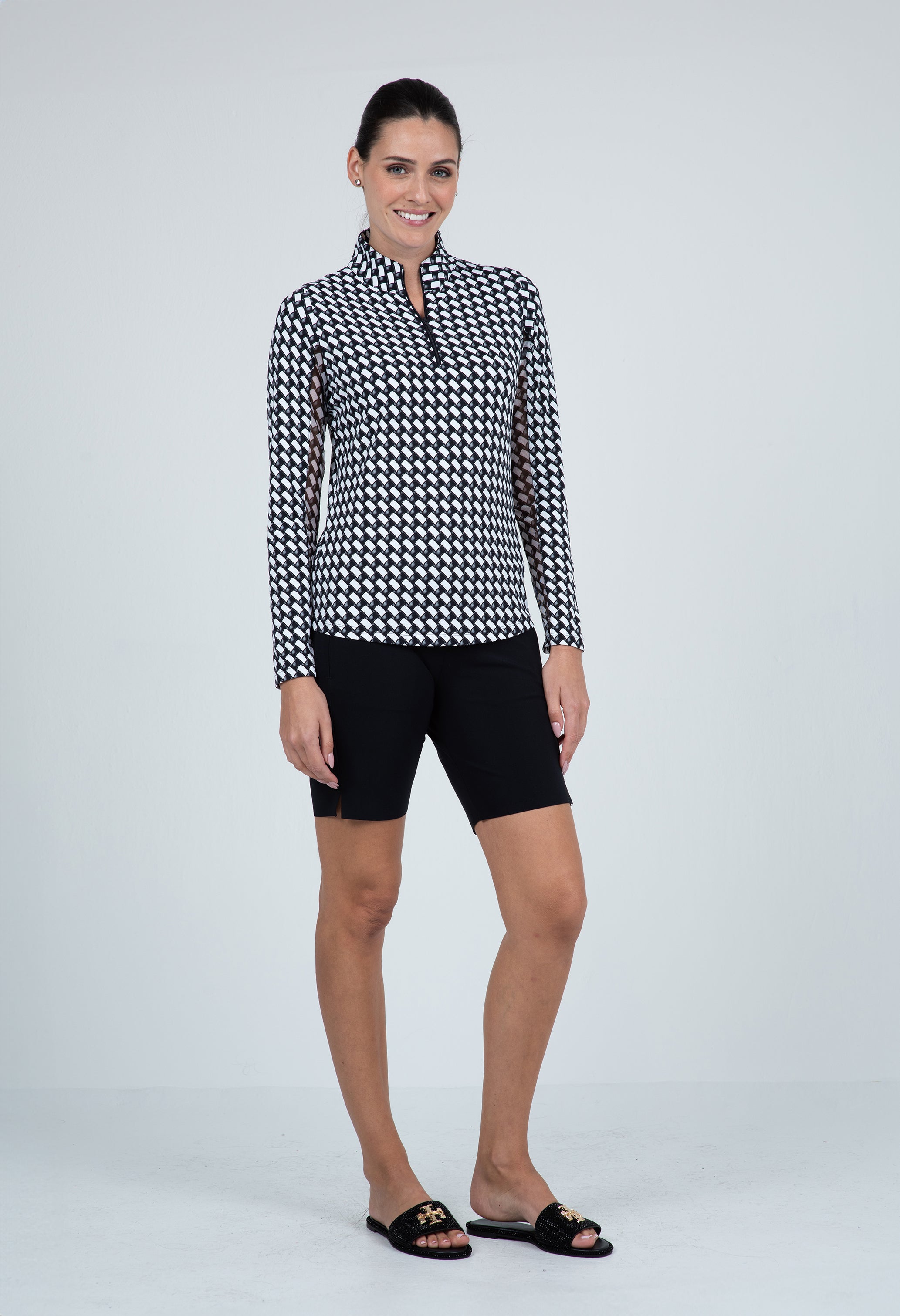 Brooke Print Long Sleeve Mock Neck Top – 10875