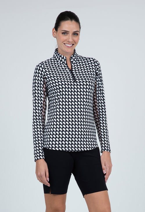 Brooke Print Long Sleeve Mock Neck Top – 10875