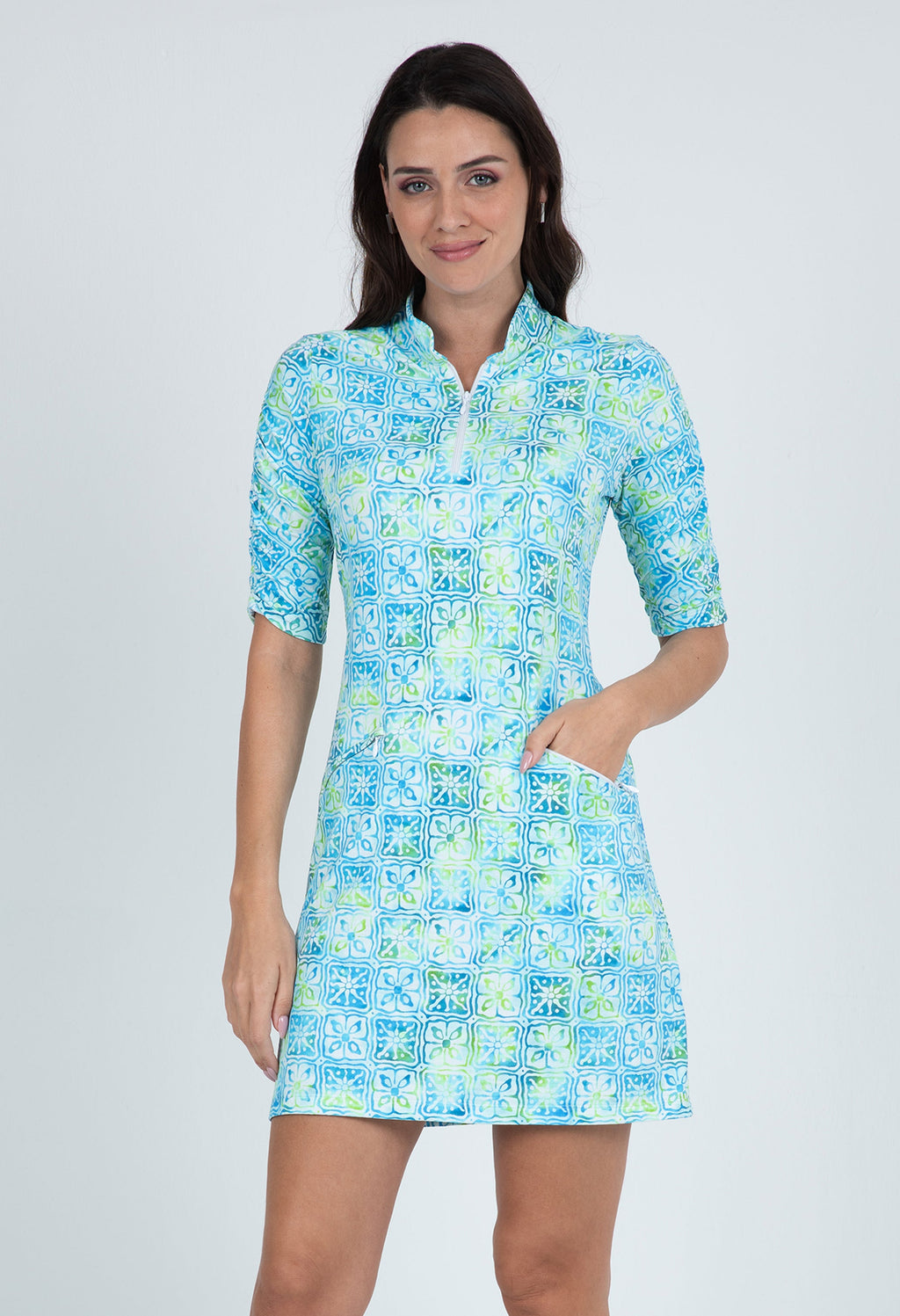 Kathy Print Ruched Elbow Length Sleeve Dress – 40871