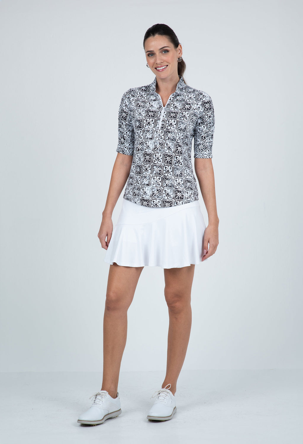 Kathy Print Ruched Elbow Length Sleeve Top – 41871