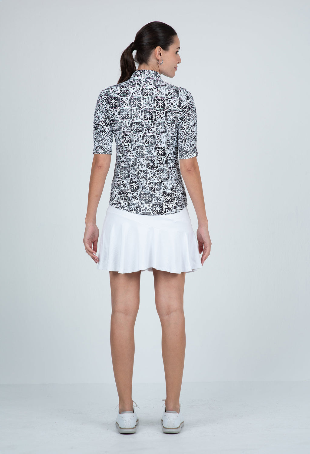 Kathy Print Ruched Elbow Length Sleeve Top – 41871